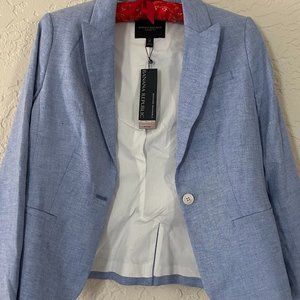 Banana Republic Cute Classic Fitted Blue Chambray Linen/Cotton Blazer sz 2P NWT